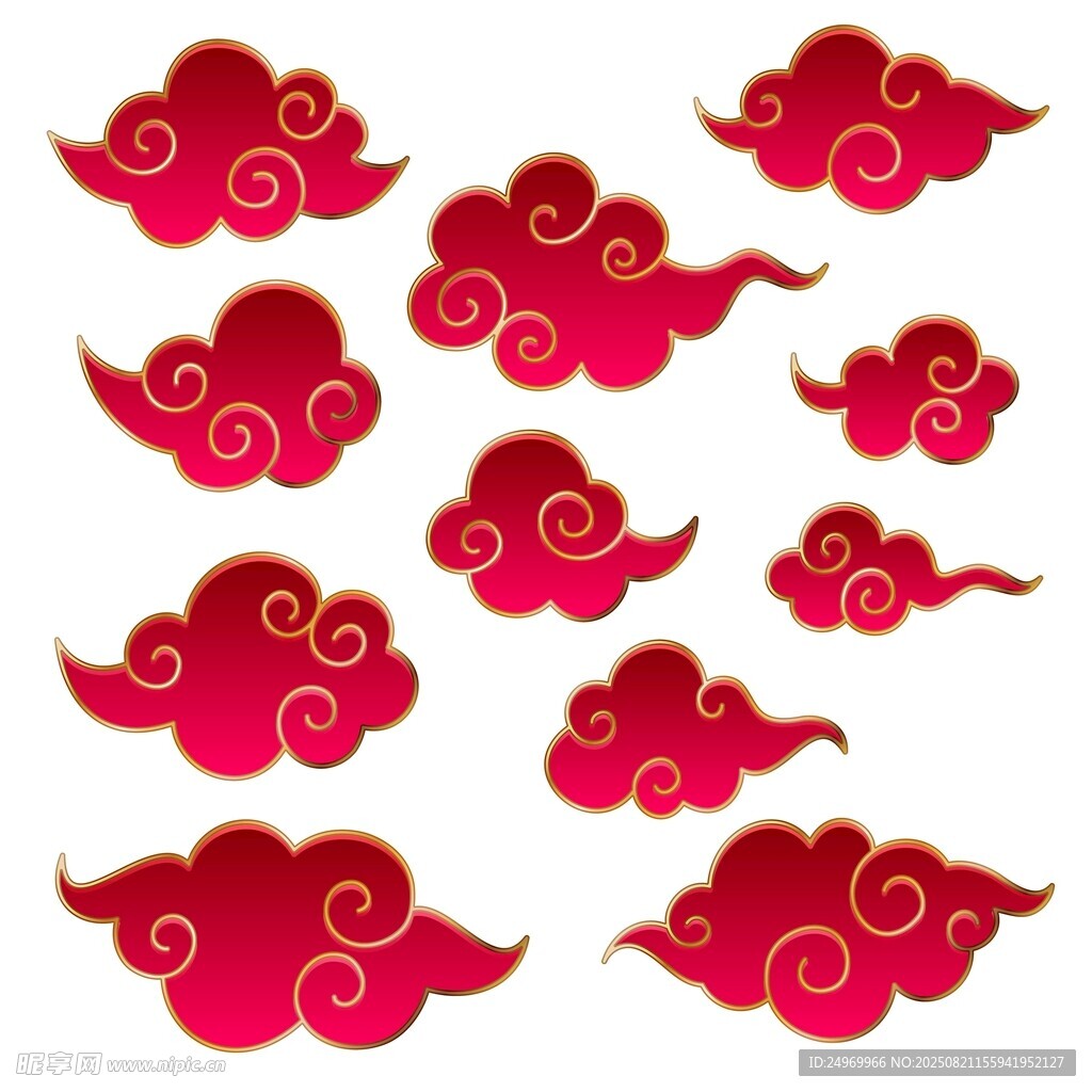 中式紅色祥云圖案集合