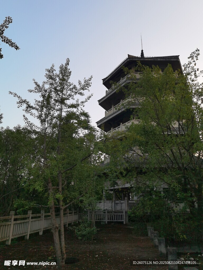 古雅塔樓隱于蔥郁林間