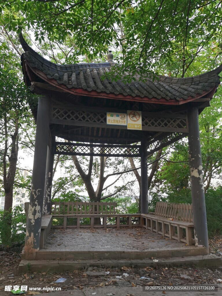 林中老舊古風涼亭
