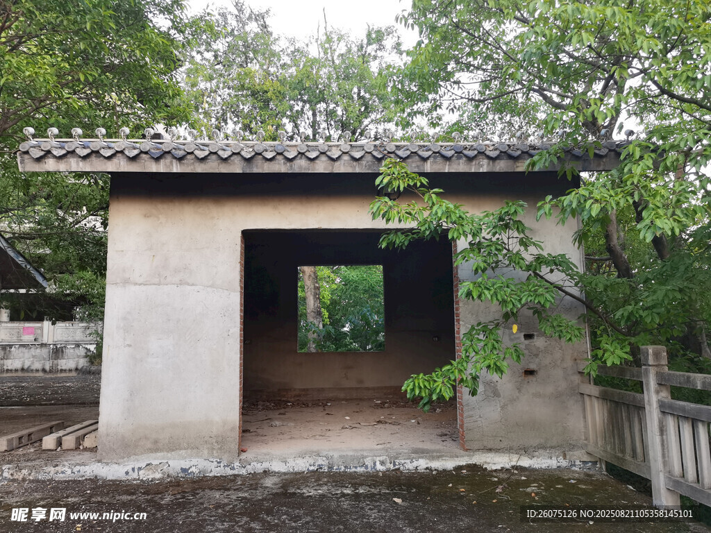 老舊小屋隱于綠樹間