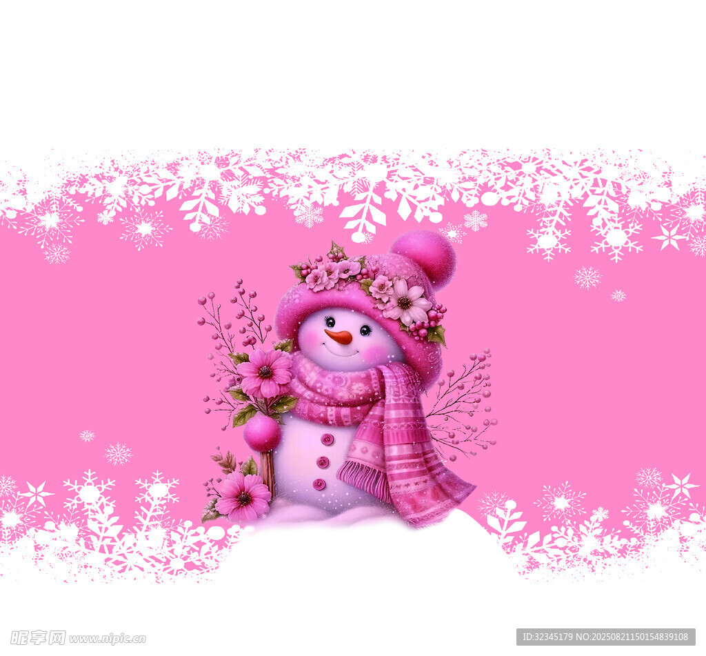粉色系可愛雪人插畫