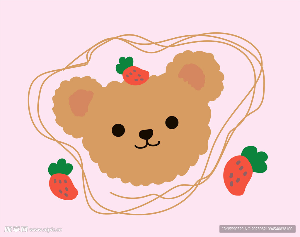 兔子與草莓的可愛插畫