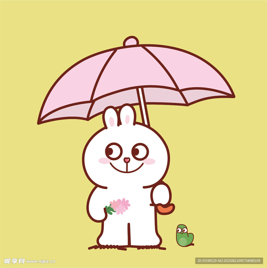撐傘小兔手持花