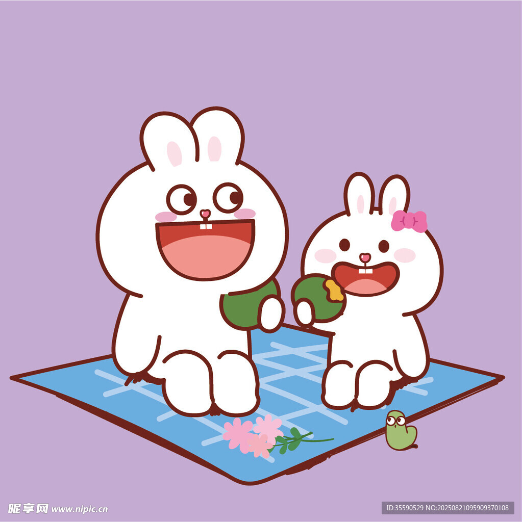 兩只兔子愜意野餐