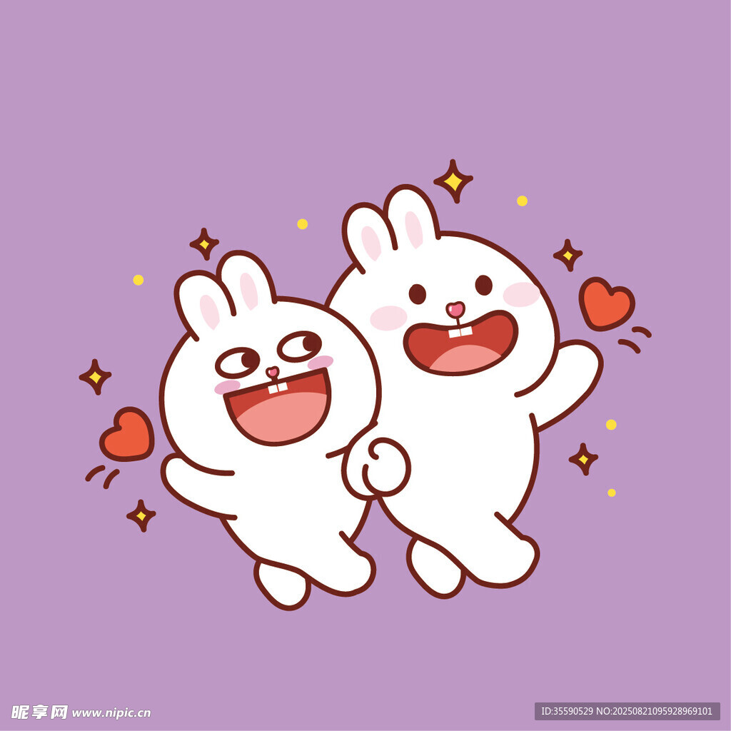 可愛白兔情侶甜蜜互動