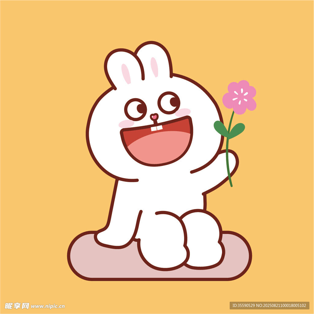可愛白兔手持鮮花