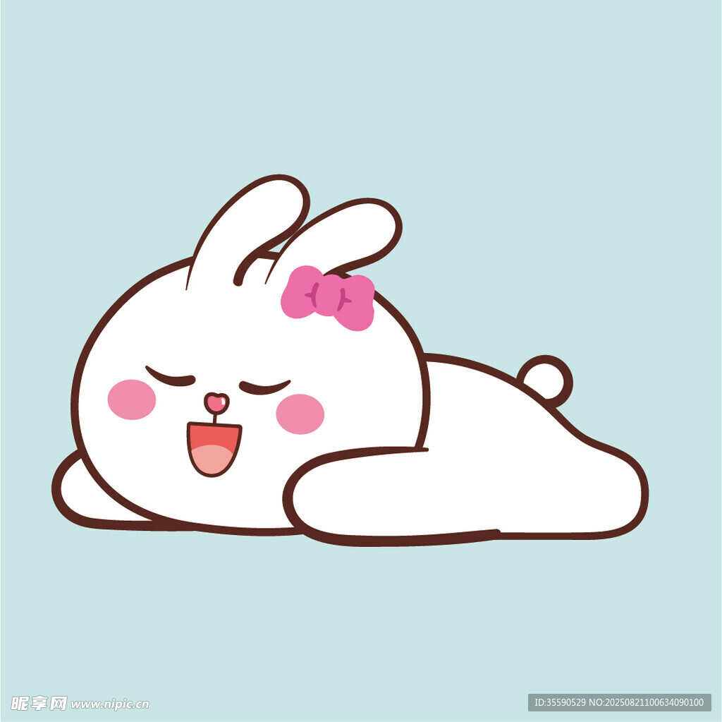 趴著的可愛粉耳小兔子