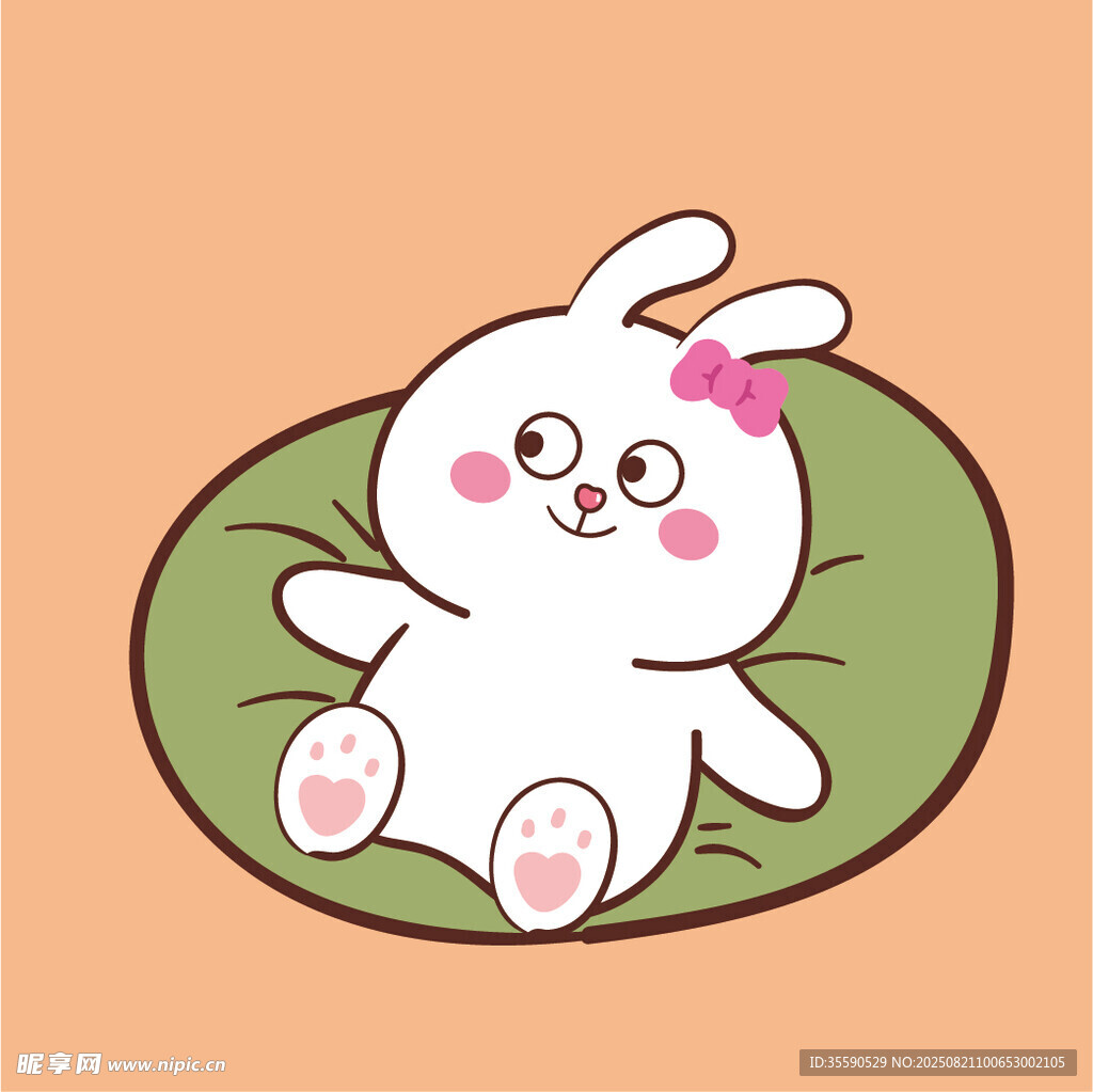可愛小兔躺在綠色墊子上