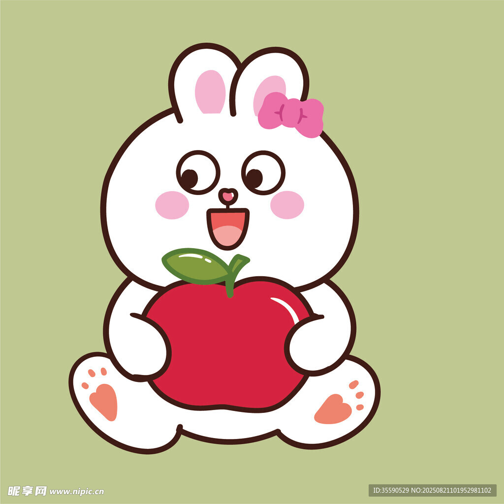 抱蘋果的可愛兔子