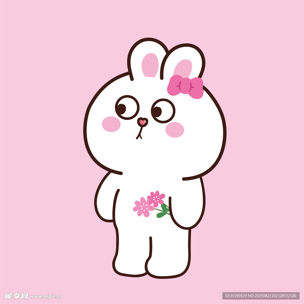 手持小花的可愛(ài)兔子