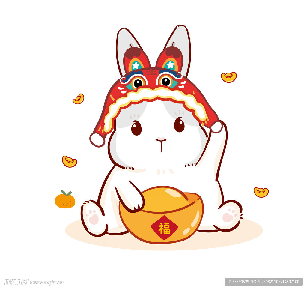 戴虎頭帽的招財(cái)小兔