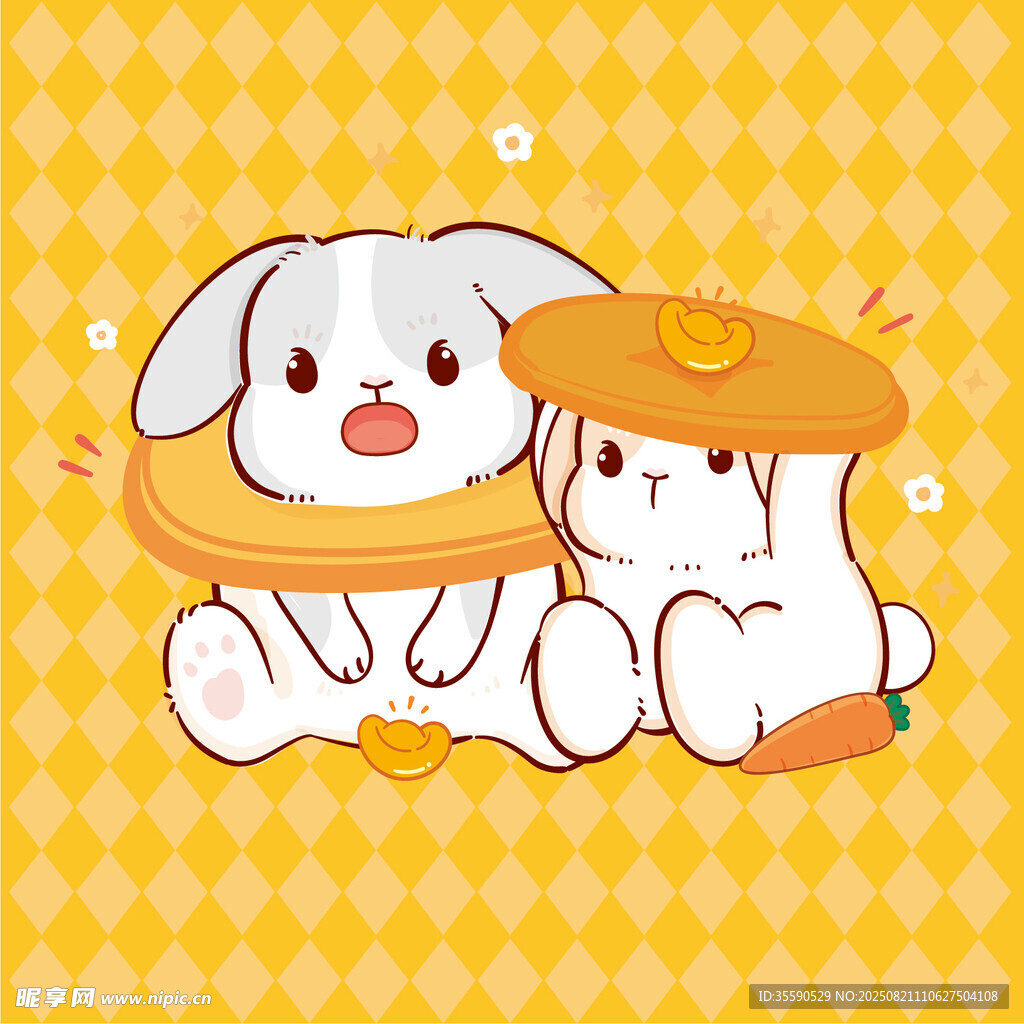 兩只萌兔共享甜甜圈