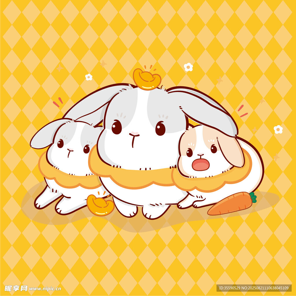 三只萌兔與胡蘿卜