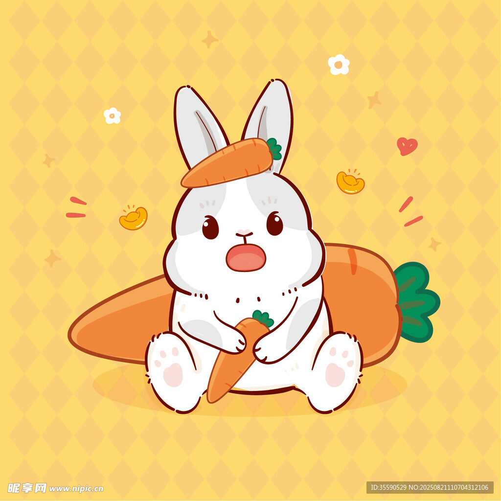 可愛白兔抱胡蘿卜插畫