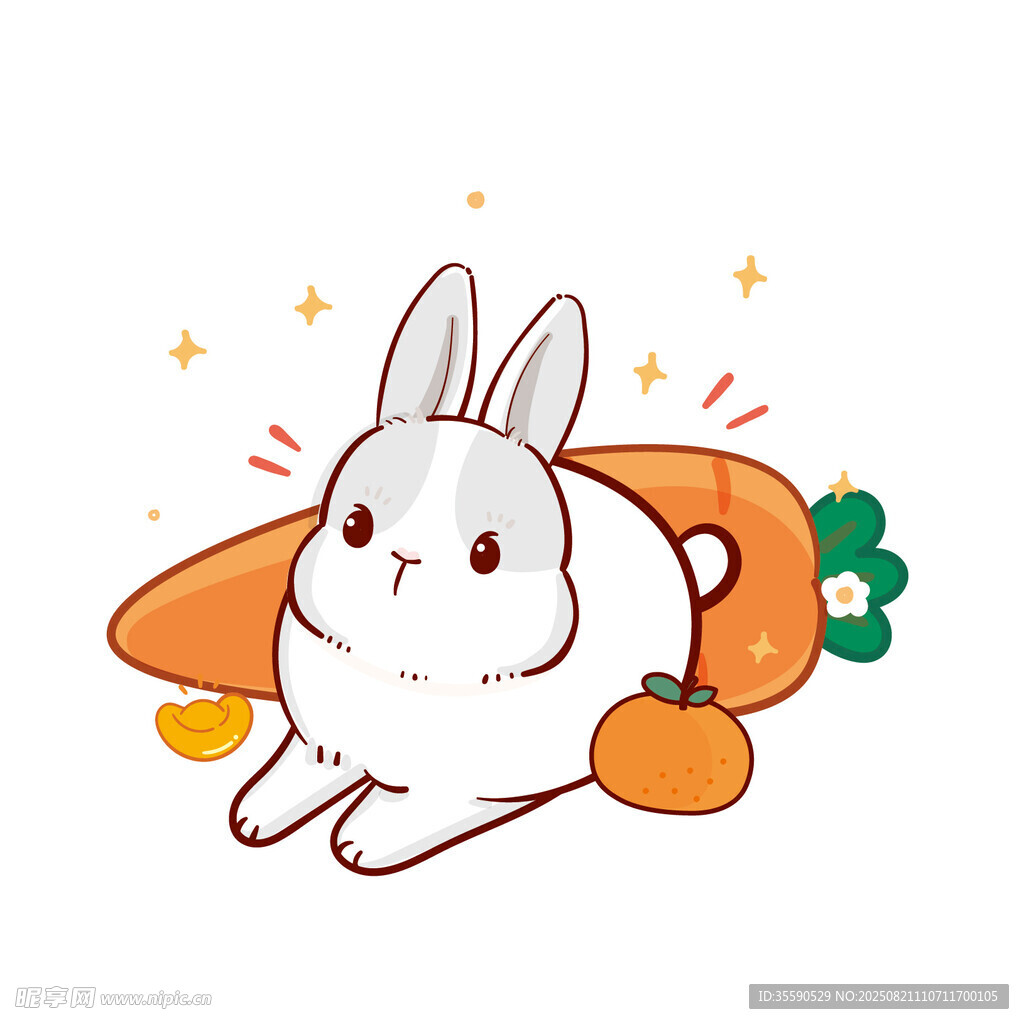 可愛白兔與胡蘿卜插畫