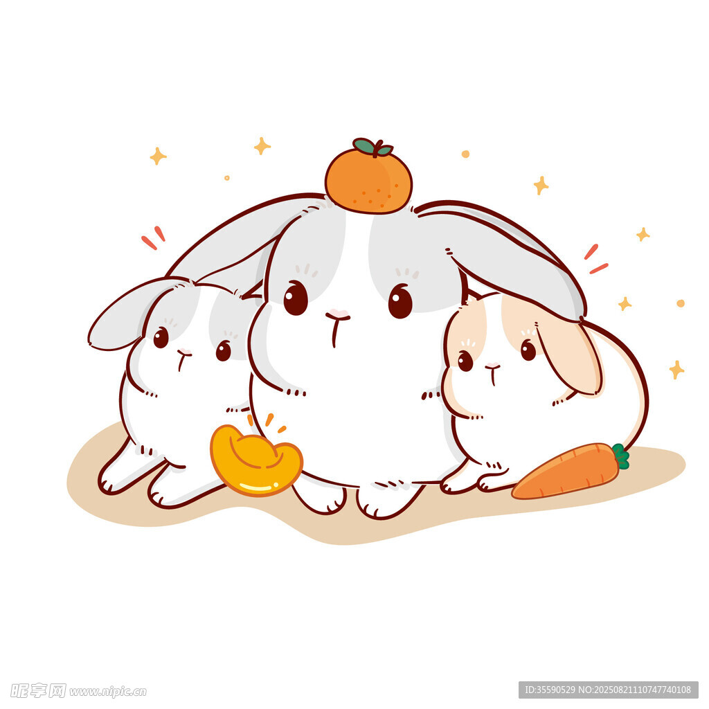三只萌兔與南瓜胡蘿卜
