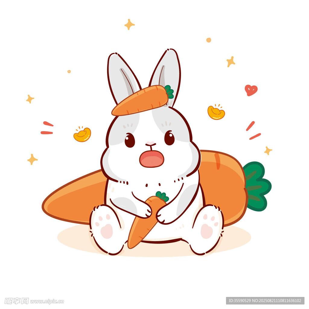 可愛白兔抱胡蘿卜插畫