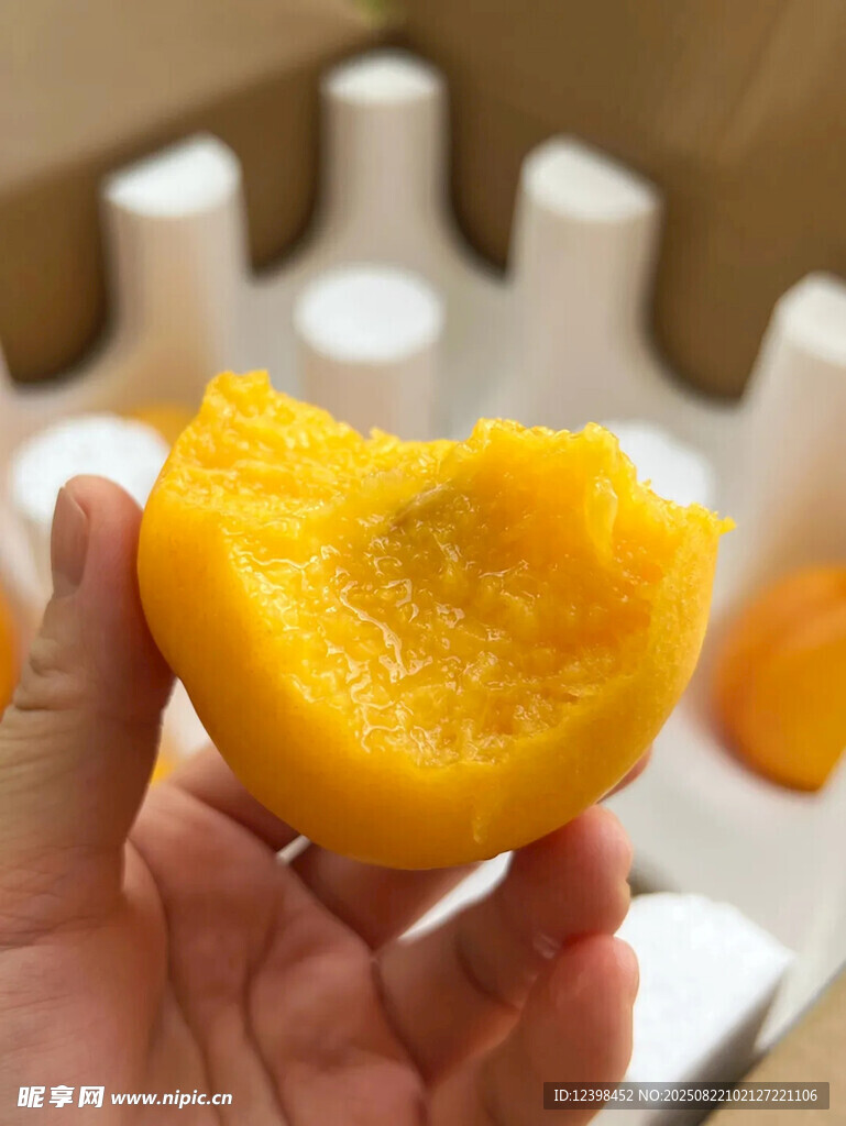 手捧咬過的黃桃果肉