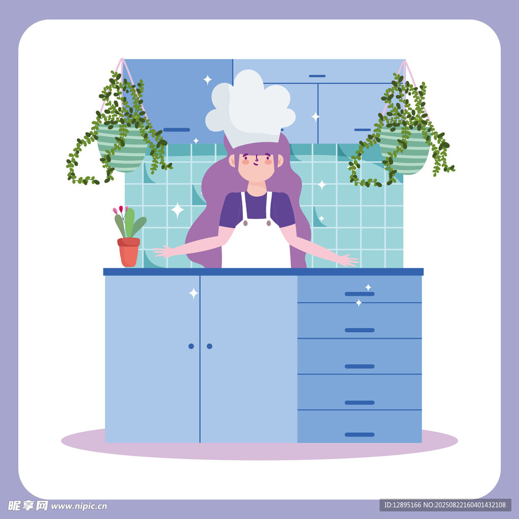 廚房中的女廚師準備食材