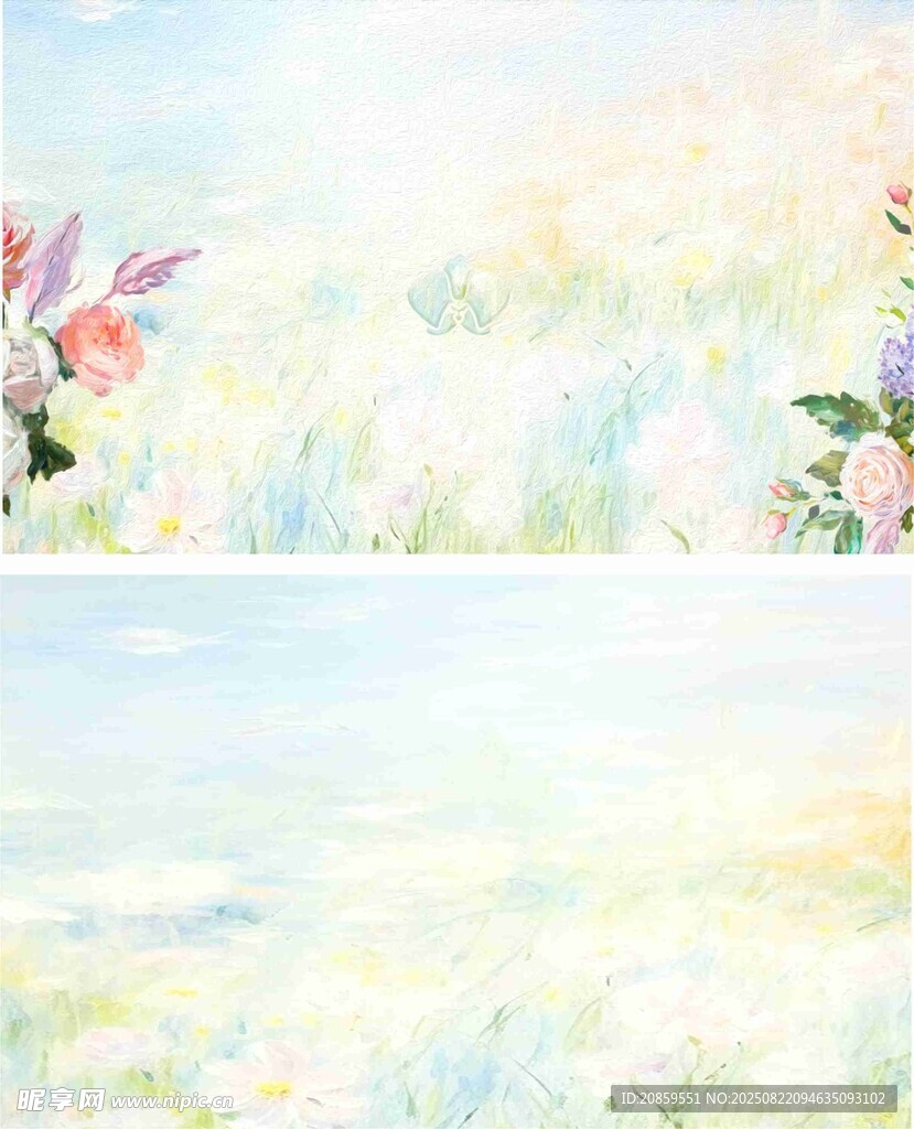 夢幻花卉水彩風景圖