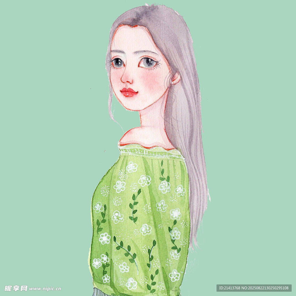 穿綠衣的優(yōu)雅長(zhǎng)發(fā)女孩