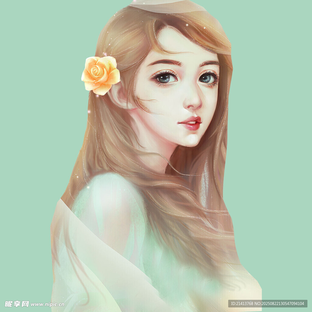 長發(fā)戴花的夢幻少女