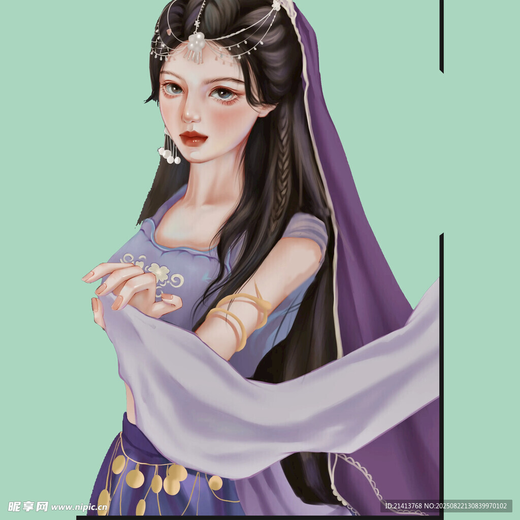 古風(fēng)紫衣女子優(yōu)雅持紗