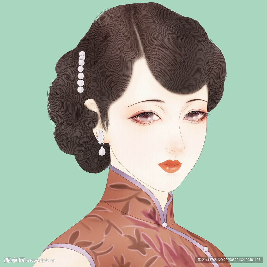 復(fù)古旗袍女子優(yōu)雅側(cè)顏