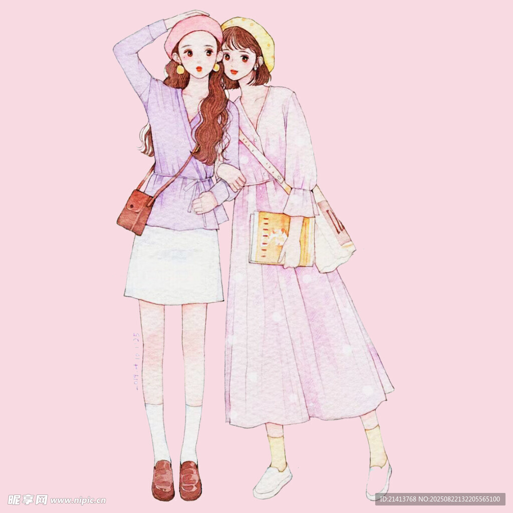 時(shí)尚閨蜜穿搭插畫