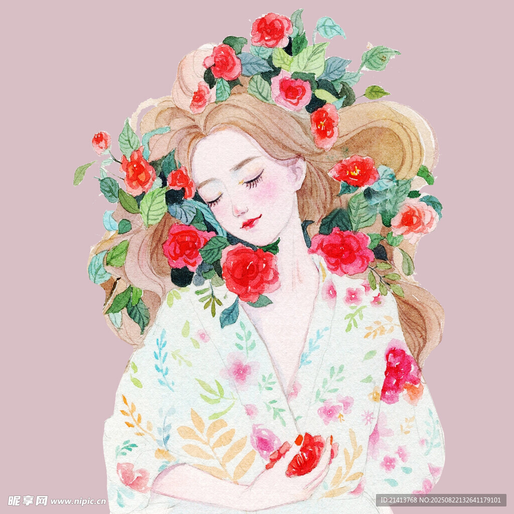 花飾女子的唯美插畫(huà)