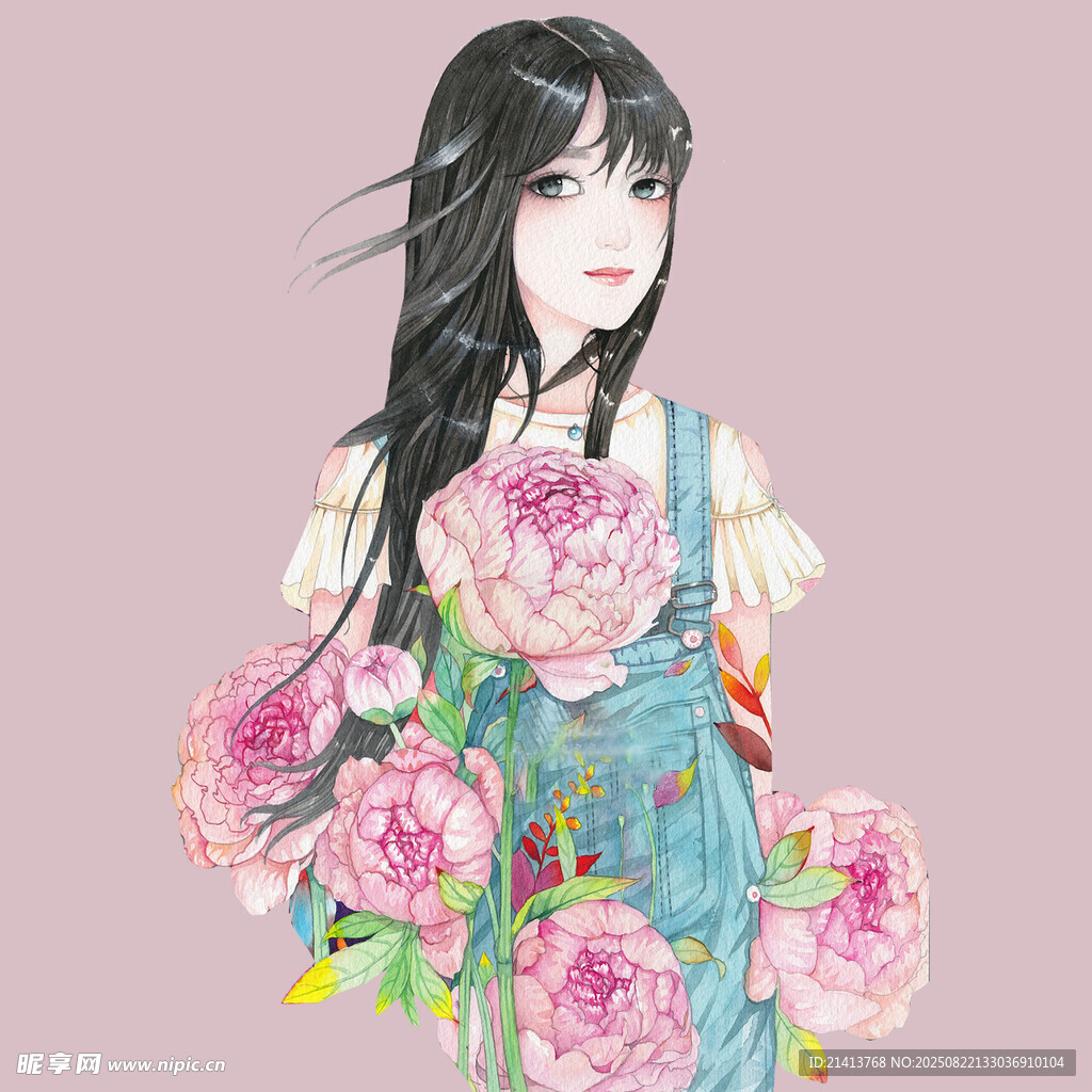 持花少女古風(fēng)插畫