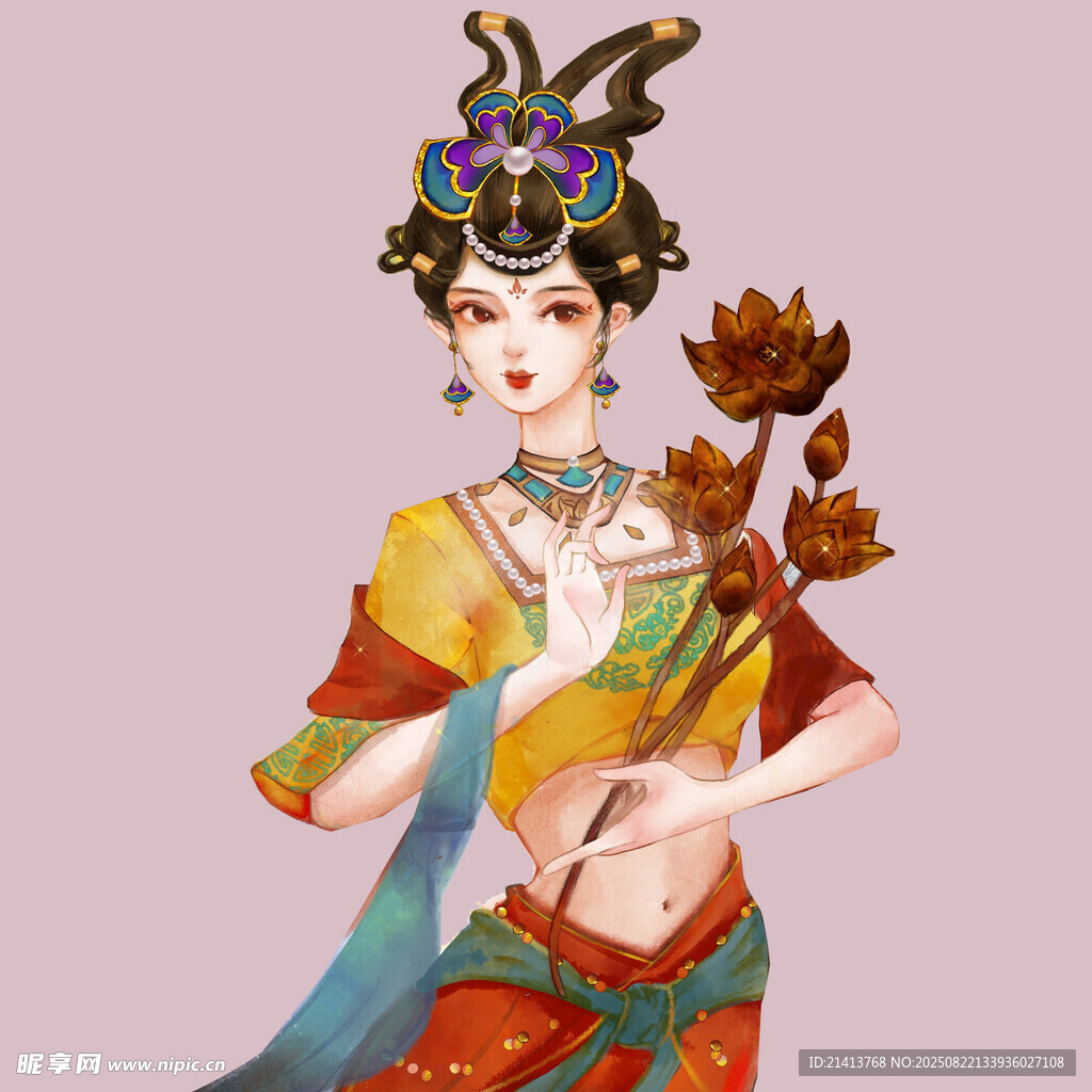 敦煌風(fēng)古裝女子持花形象