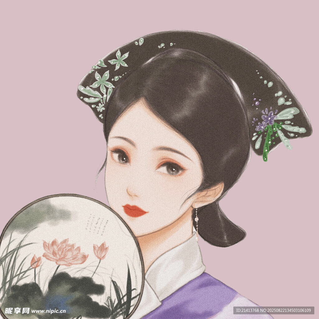 古典美人持扇優(yōu)雅側(cè)顏