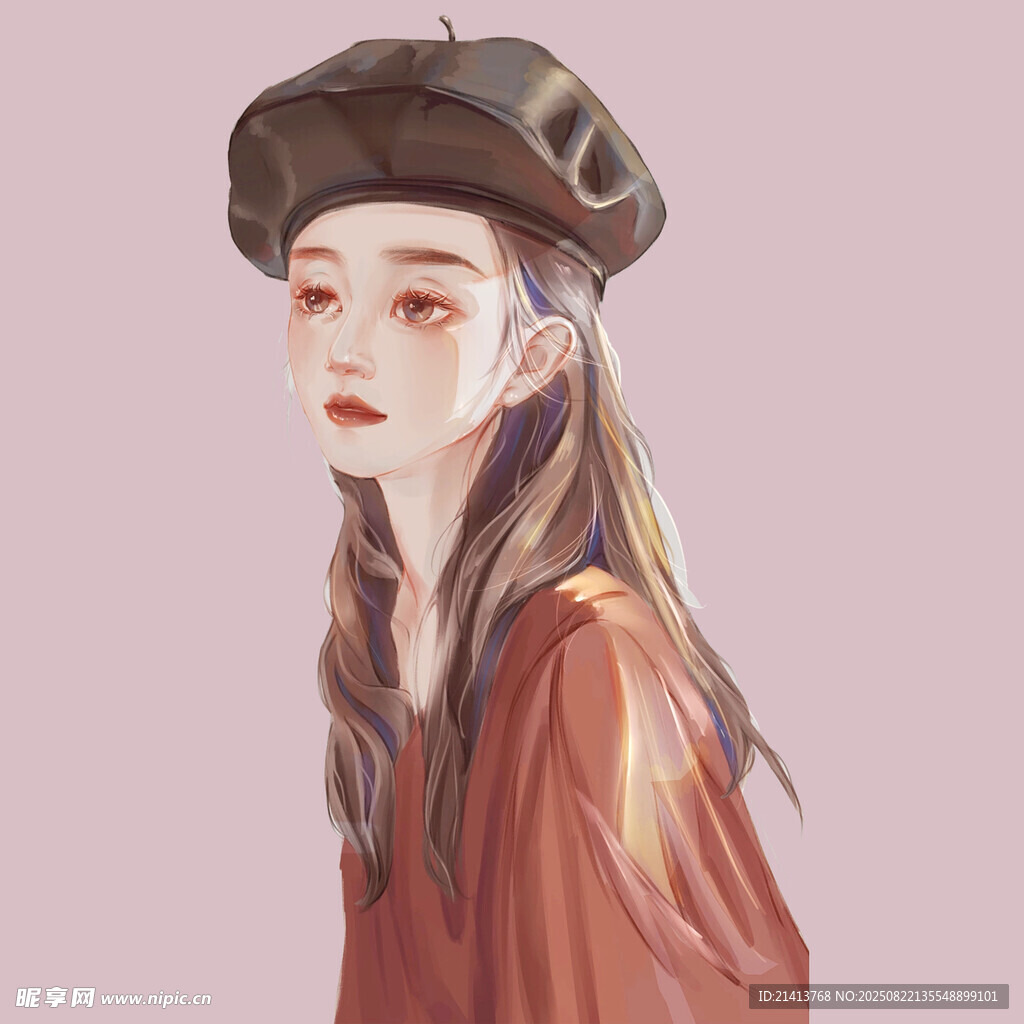 戴貝雷帽的長發(fā)女孩