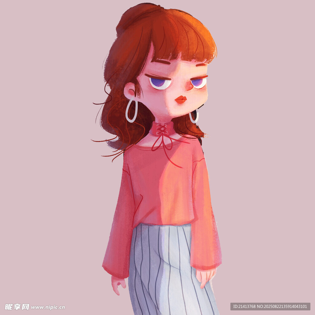 紅發(fā)時(shí)尚女孩優(yōu)雅姿態(tài)