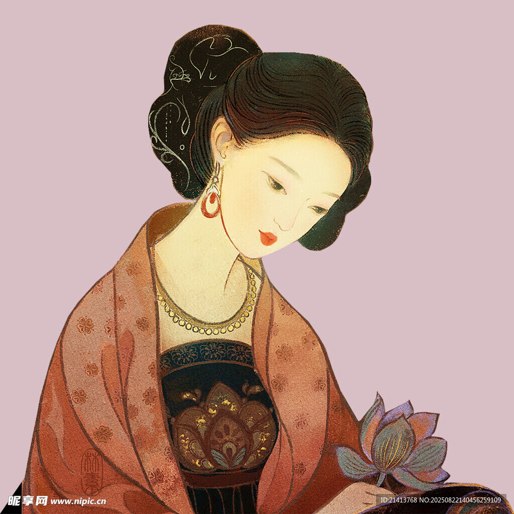 古典美人手持蓮花