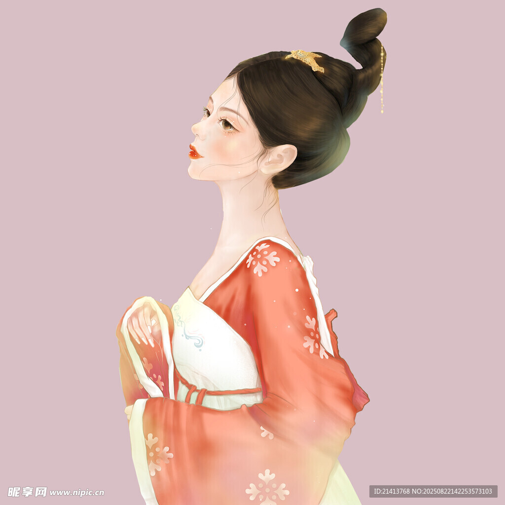 古風(fēng)女子著華服優(yōu)雅側(cè)立