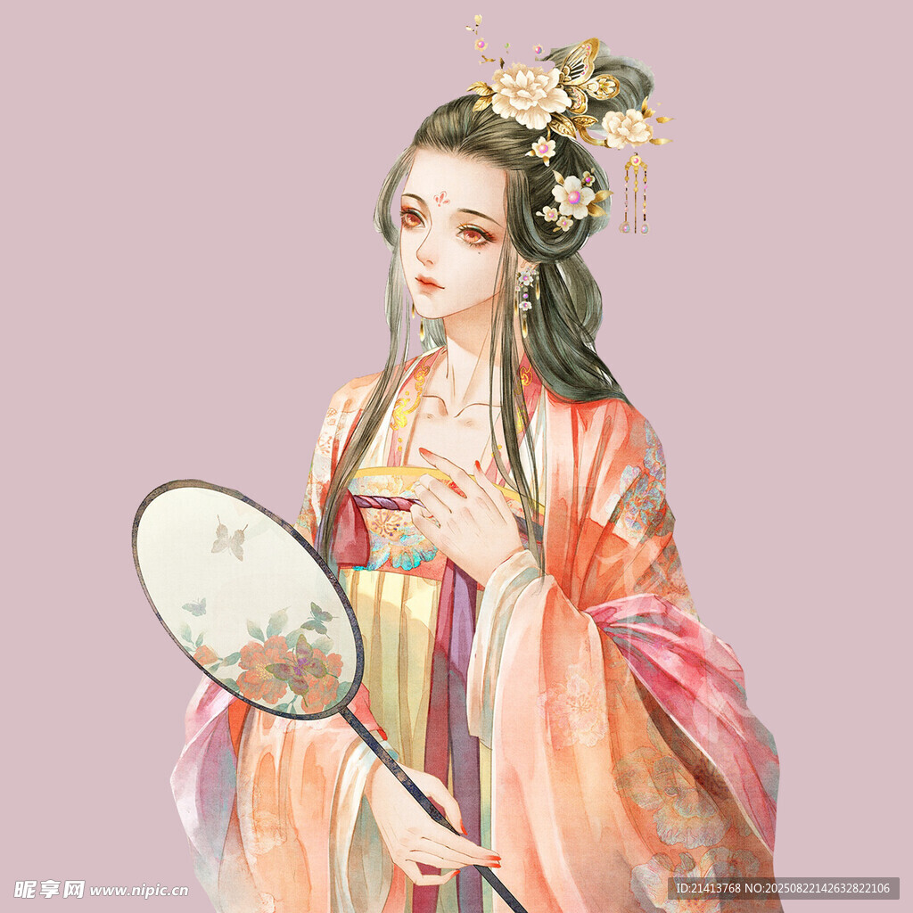 古風(fēng)佳人持扇優(yōu)雅扮相
