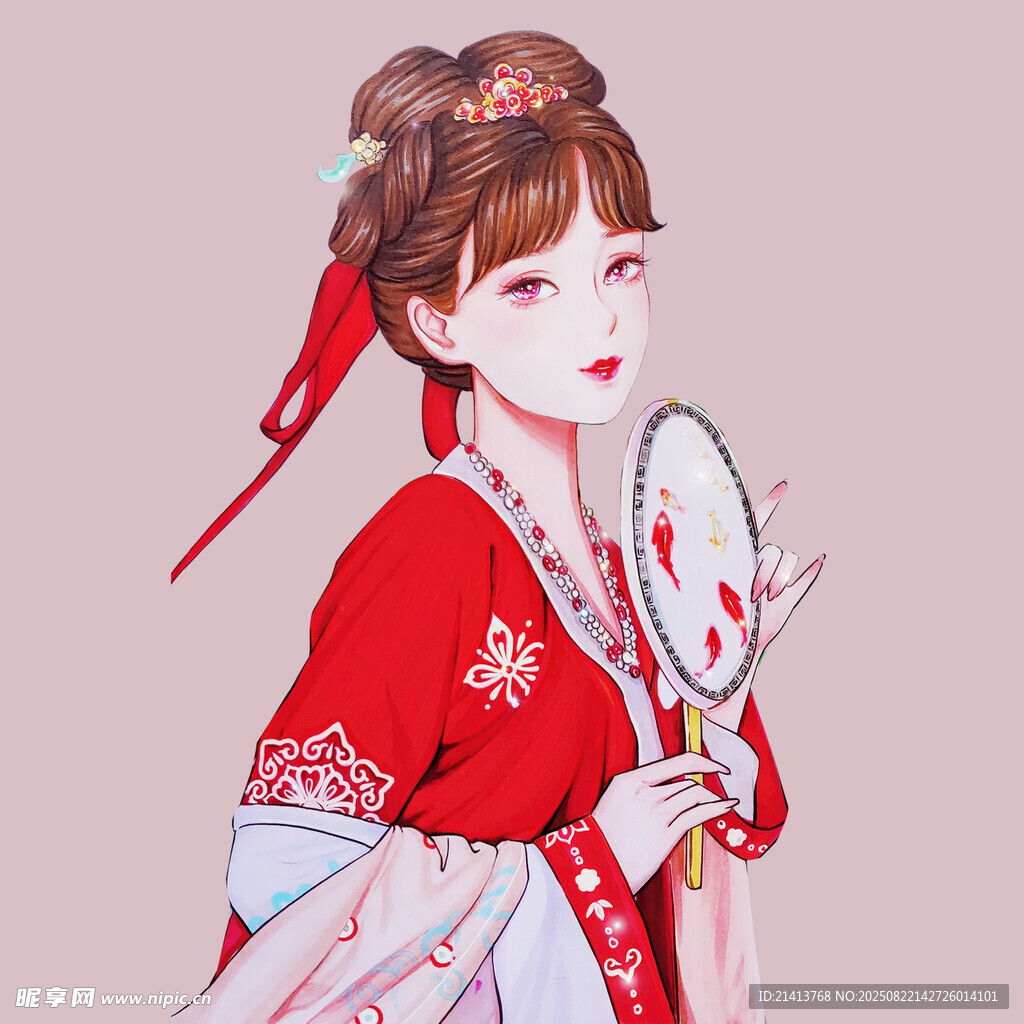 古風(fēng)紅衣持扇佳人