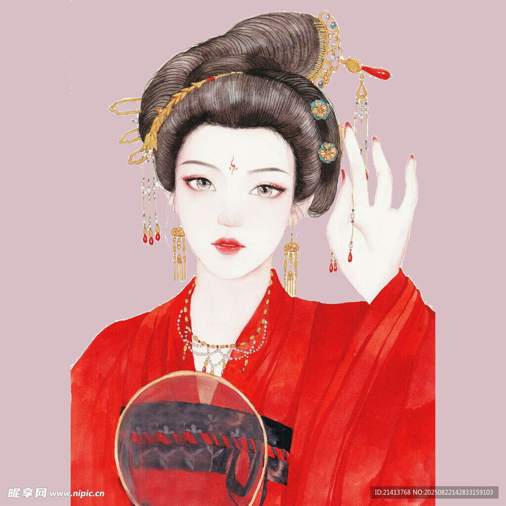 古風紅衣女子優(yōu)雅姿態(tài)