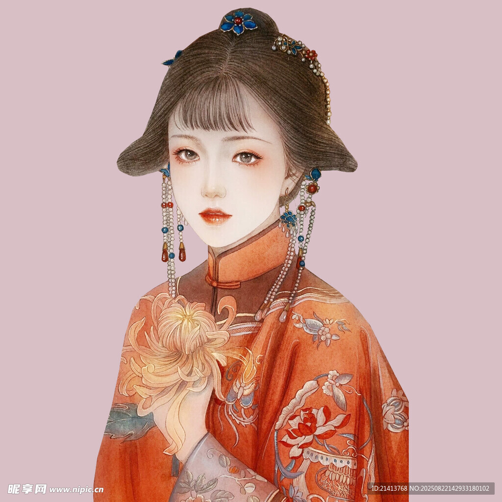 古風(fēng)紅衣女子典雅扮相