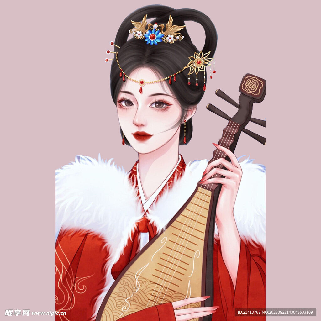古風(fēng)紅衣女子持琵琶