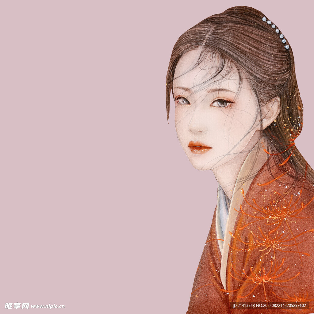 古風紅衣女子優(yōu)雅側(cè)顏