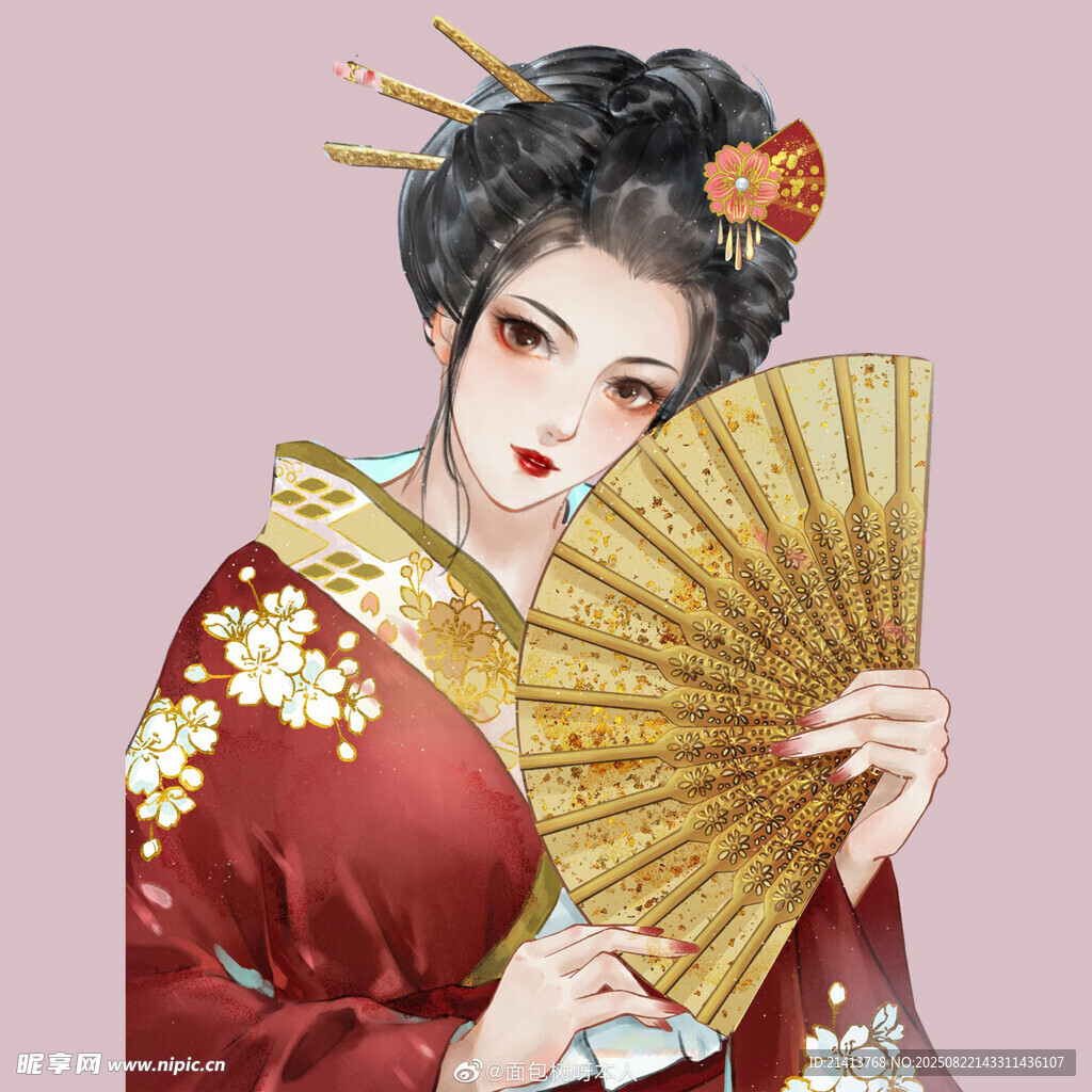 古風(fēng)紅衣持扇美人