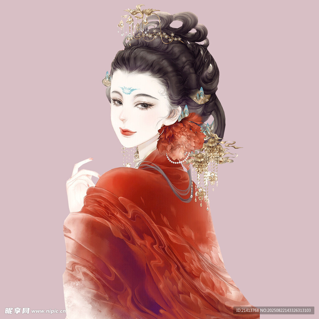古風(fēng)紅衣佳人側(cè)顏