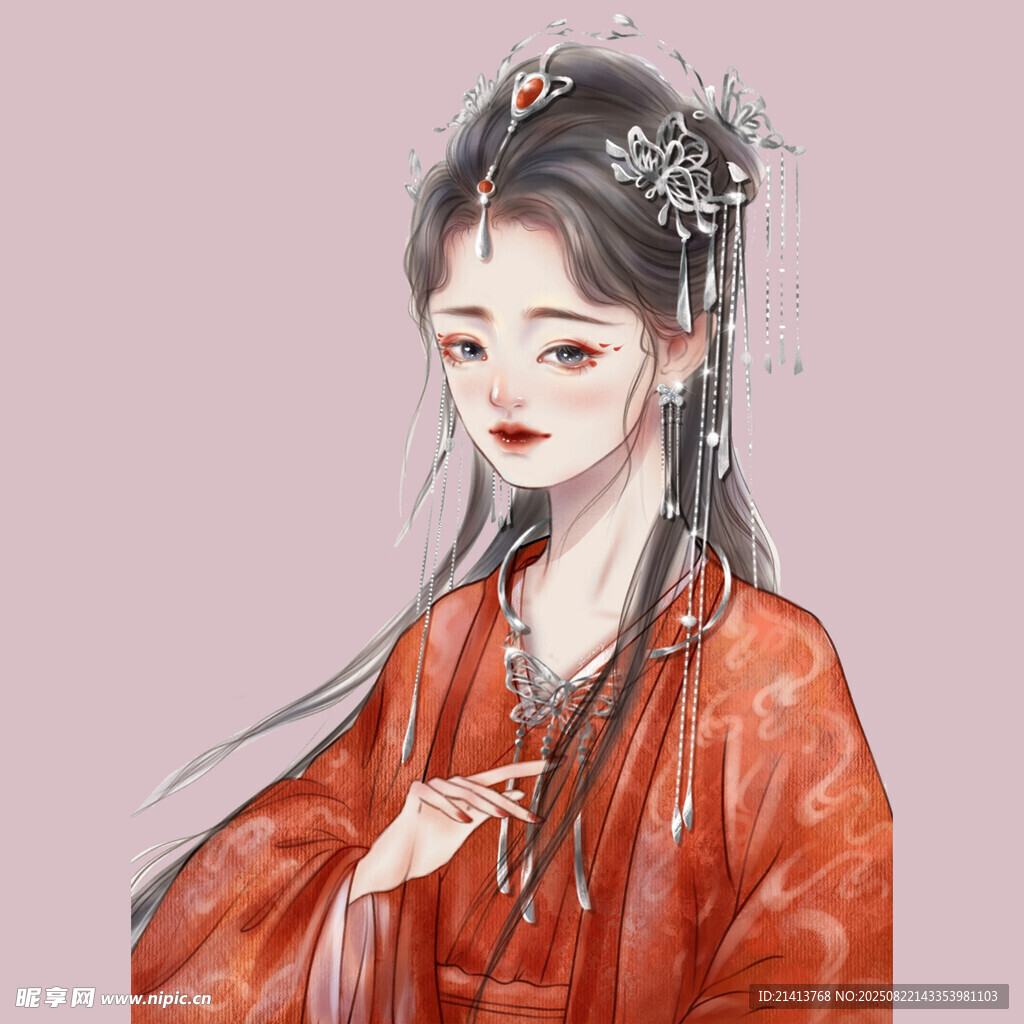古風(fēng)紅衣女子優(yōu)雅側(cè)立