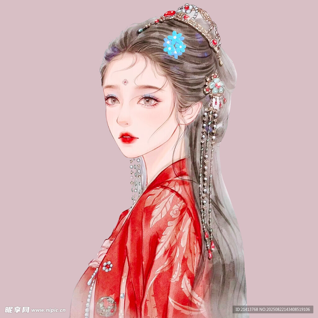 古風(fēng)紅衣女子精致扮相
