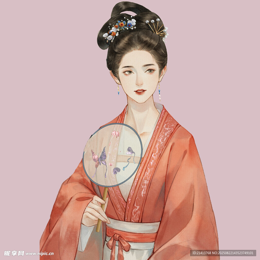 古風(fēng)紅衣持扇古典美人