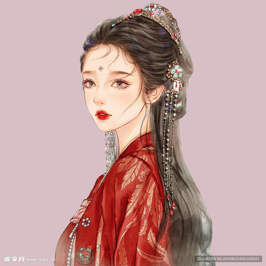 古風(fēng)紅衣女子精美側(cè)顏