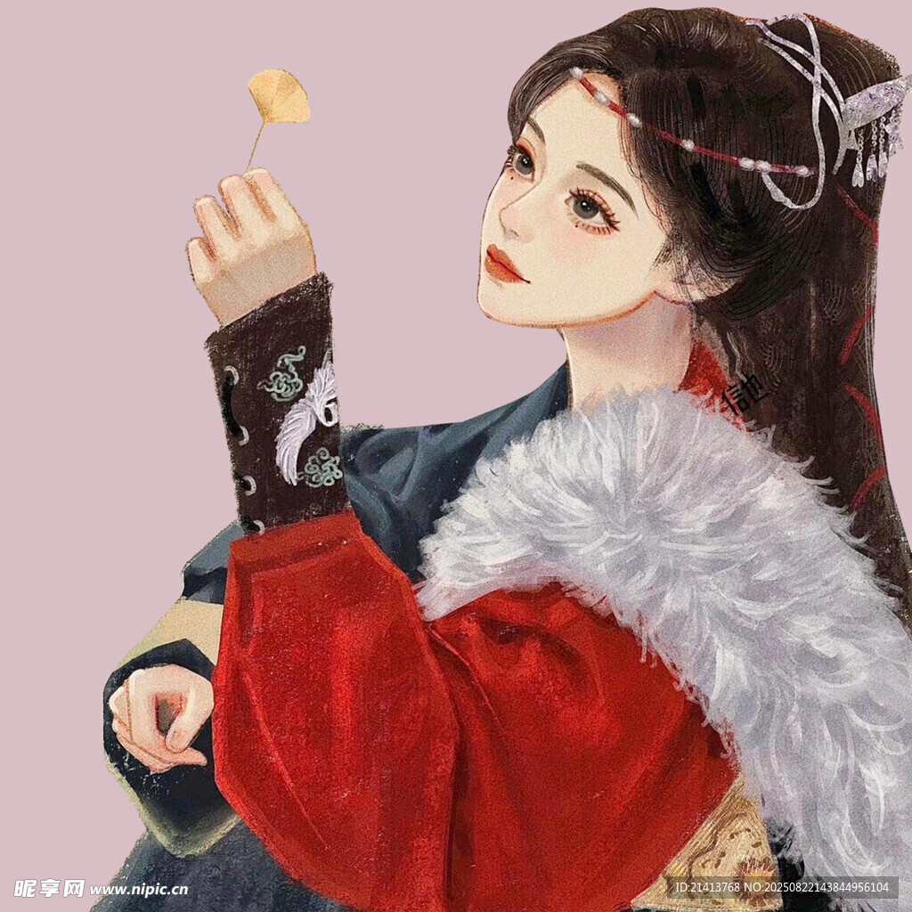 古風(fēng)女子手持小花賞景